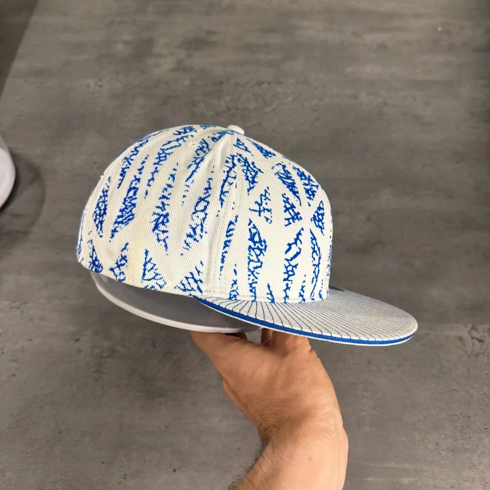 Jordan‎ Fitted Hat Mens 8 White Blue All Over Print Jumpman Laney High School